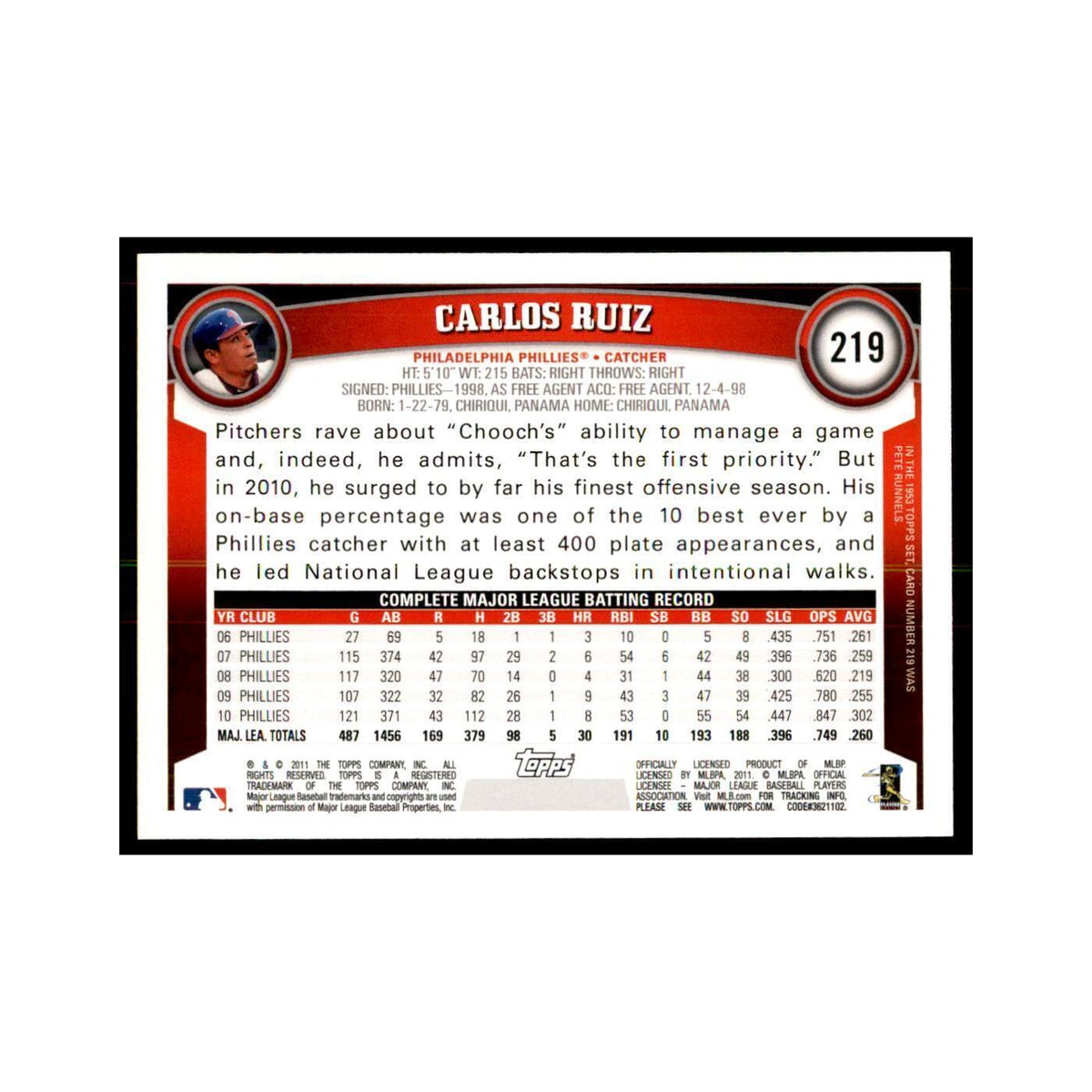 2011 Topps Carlos Ruiz Baseball Cards #219