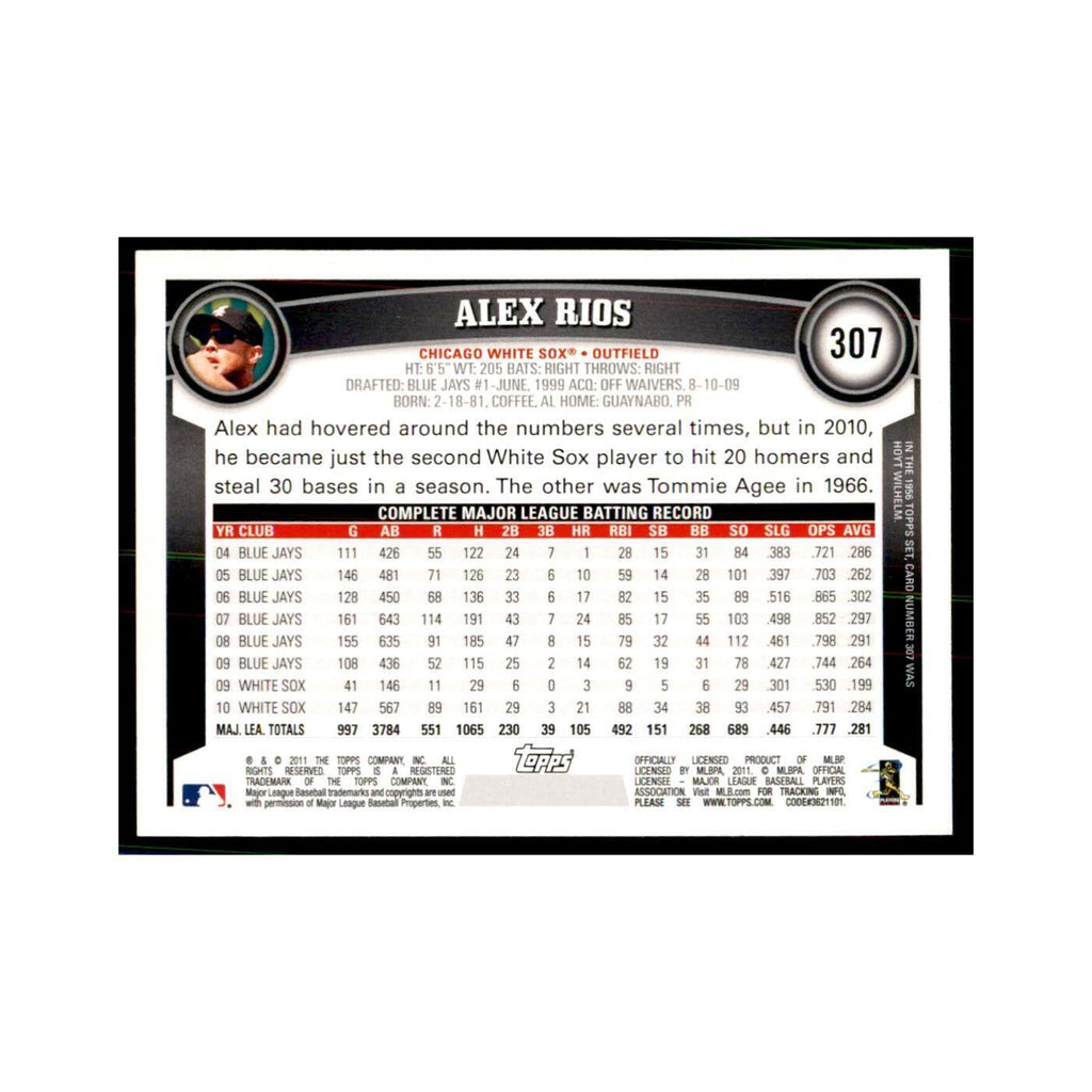 2011 Topps Alex Rios Baseball Cards #307