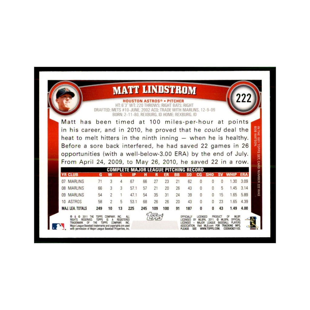 2011 Topps Matt Lindstrom Baseball Cards #222