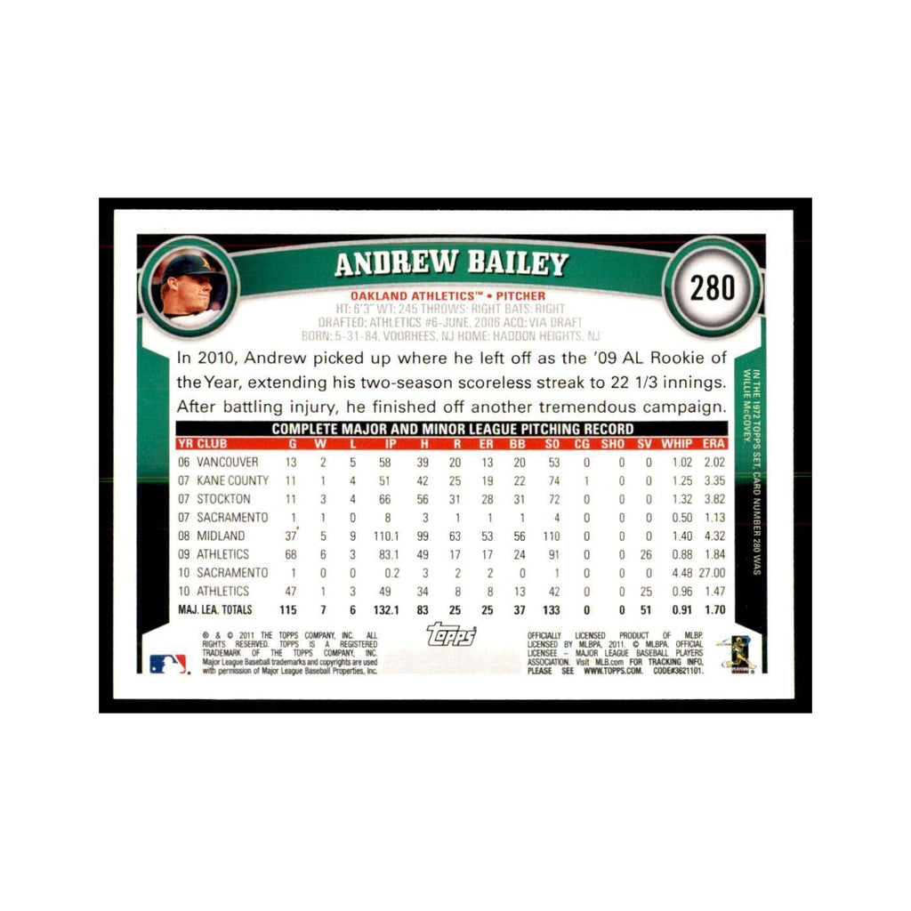 2011 Topps Andrew Bailey Baseball Cards #280