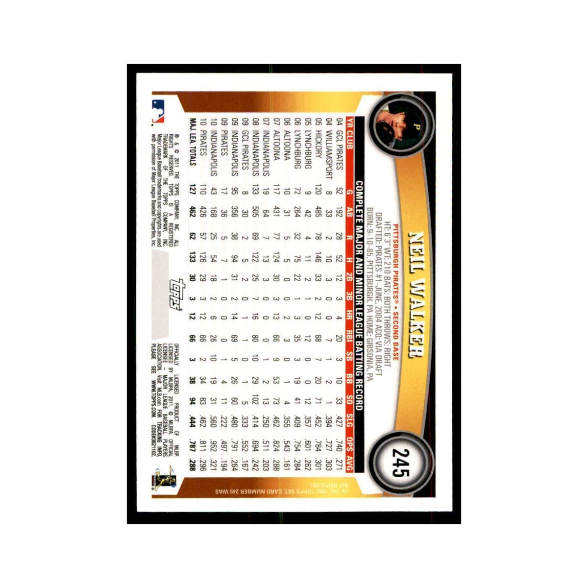 2011 Topps Neil Walker Baseball Cards #245