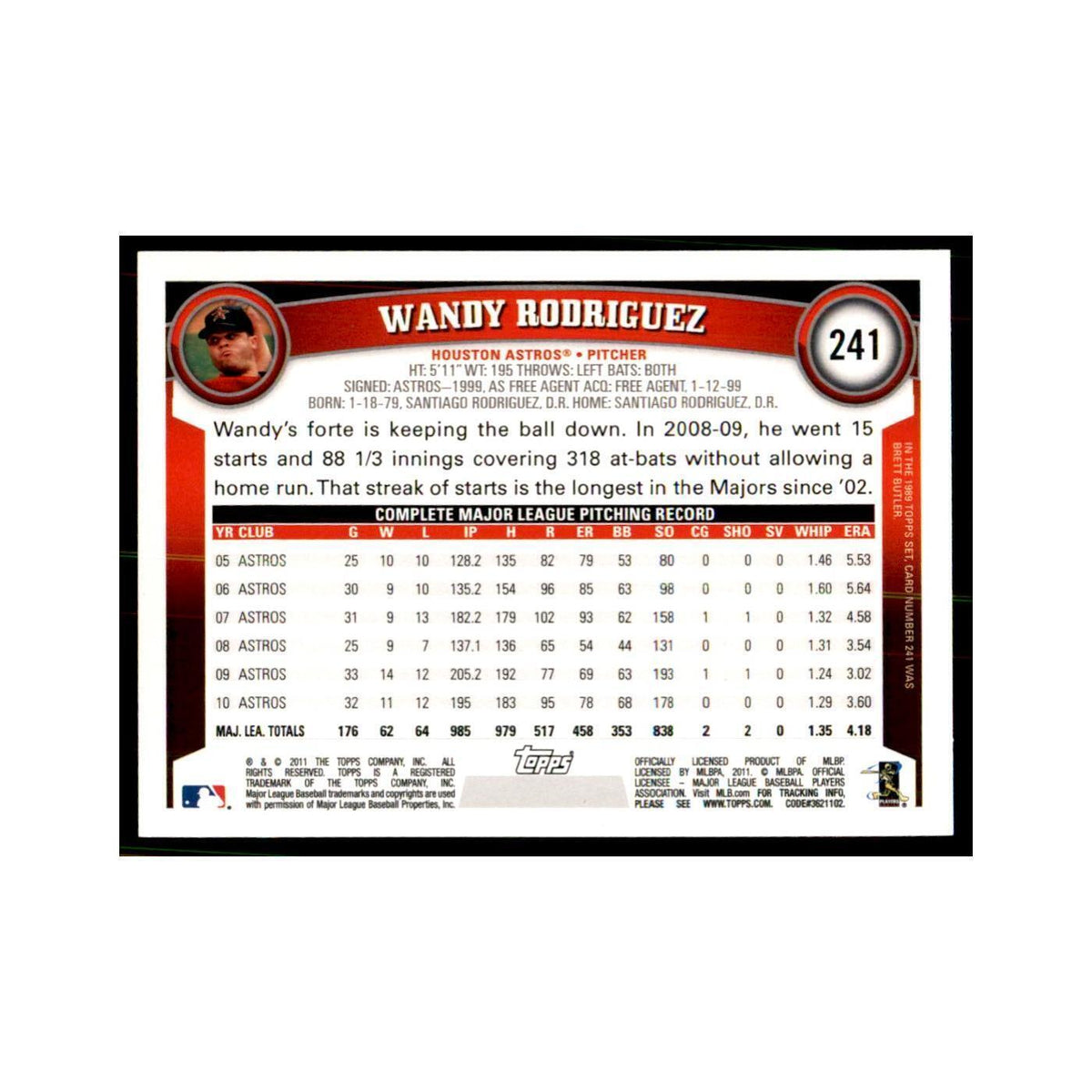 2011 Topps Wandy Rodriguez Baseball Cards #241