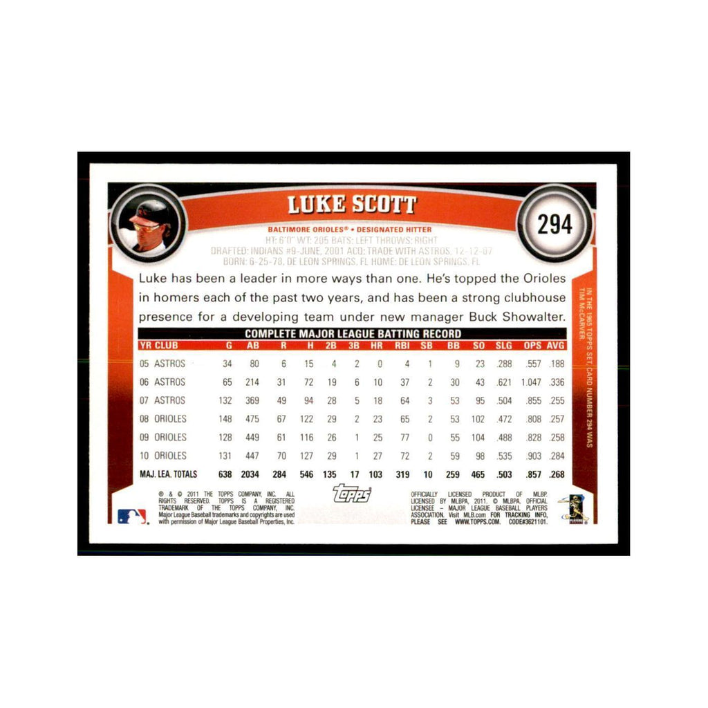 2011 Topps Luke Scott Baseball Cards #294