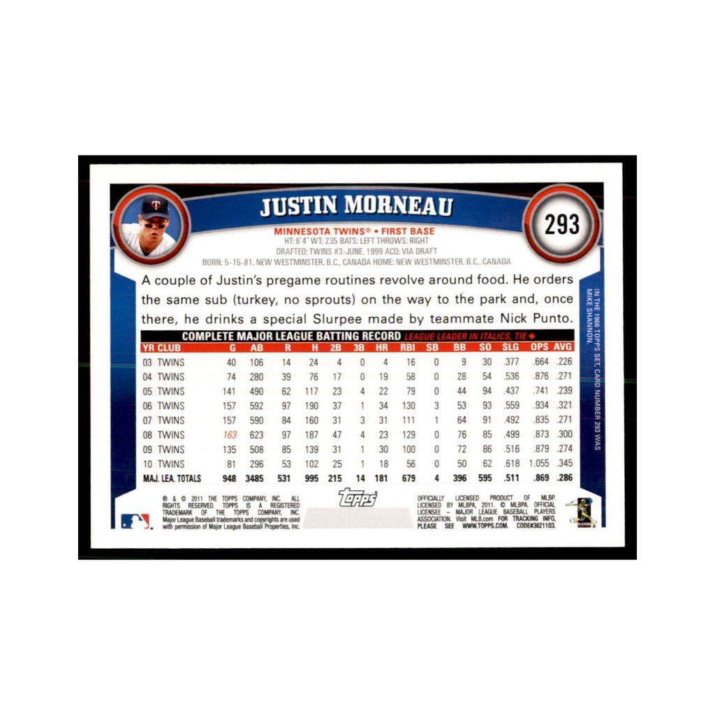 2011 Topps Justin Morneau Baseball Cards #293