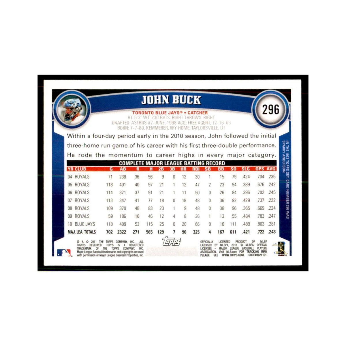 2011 Topps John Buck Baseball Cards #296