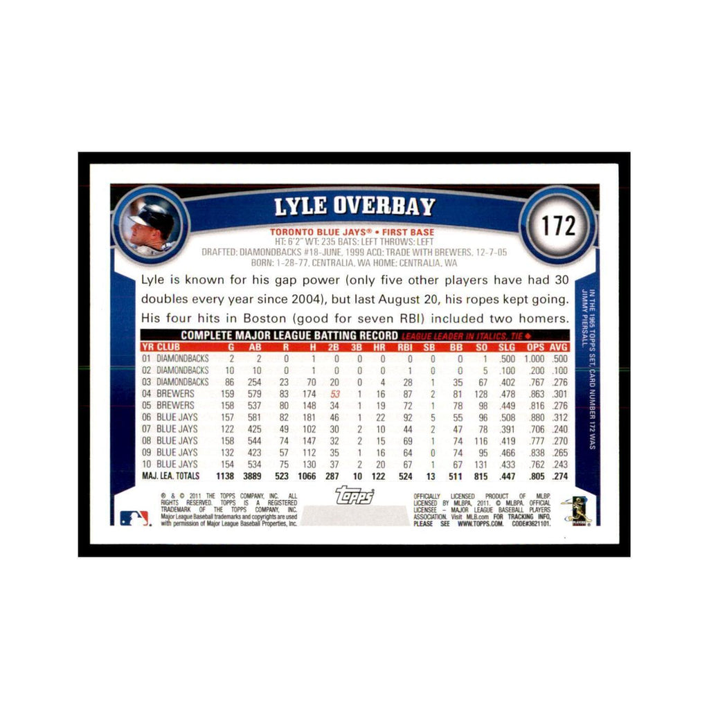 2011 Topps Lyle Overbay Baseball Cards #172