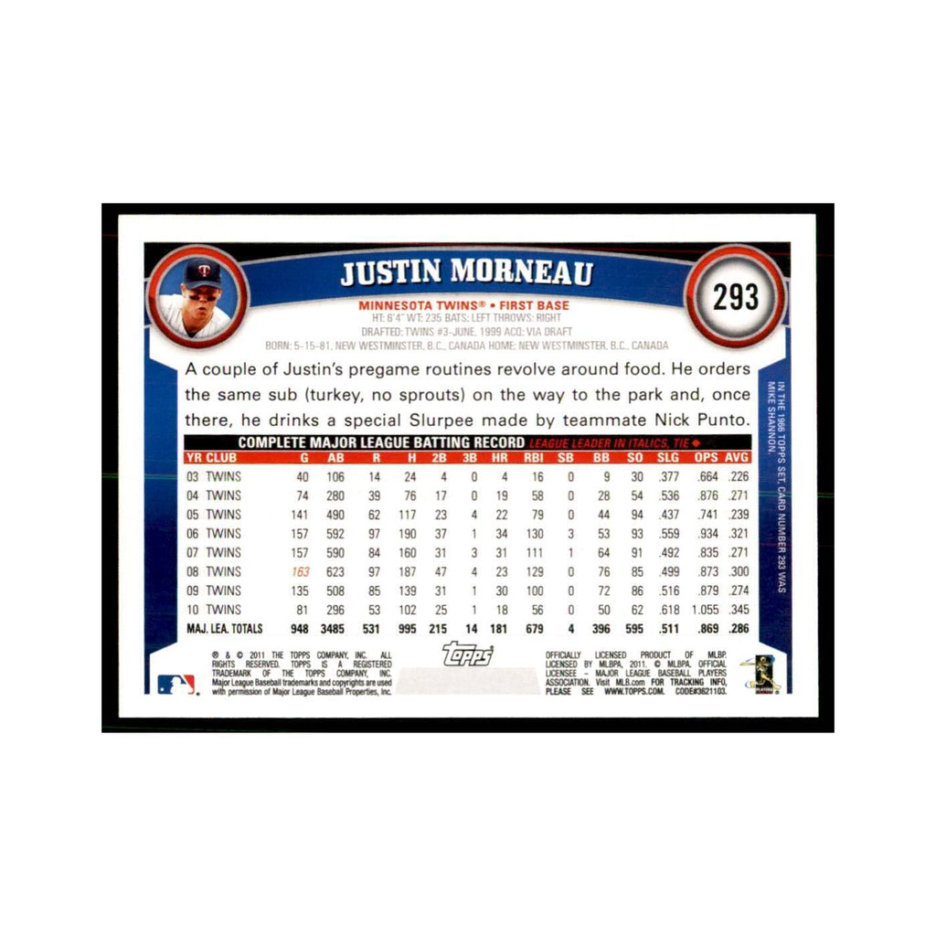 2011 Topps Justin Morneau Baseball Cards #293