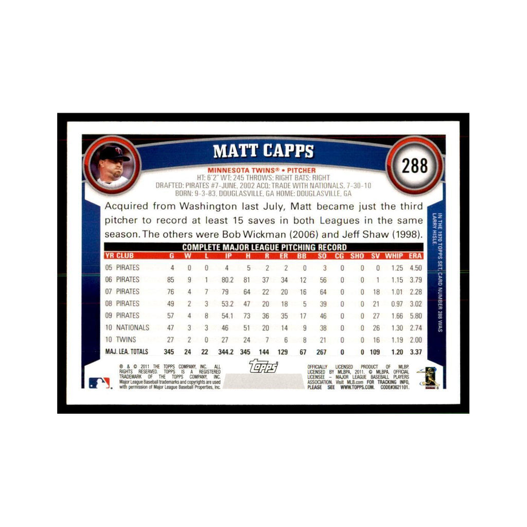 2011 Topps Matt Capps Baseball Cards #288