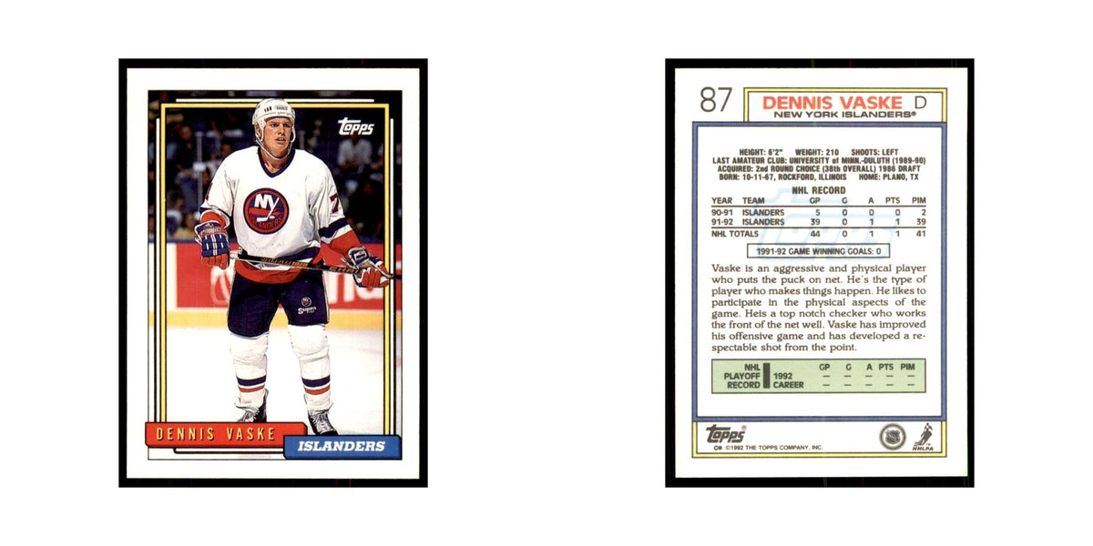 Dennis Vaske 1992 Topps #87 Hockey Cards Hockey Card NM
