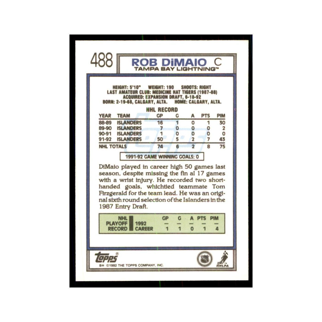 Rob DiMaio 1992 Topps #488 Hockey Cards Hockey Card NM