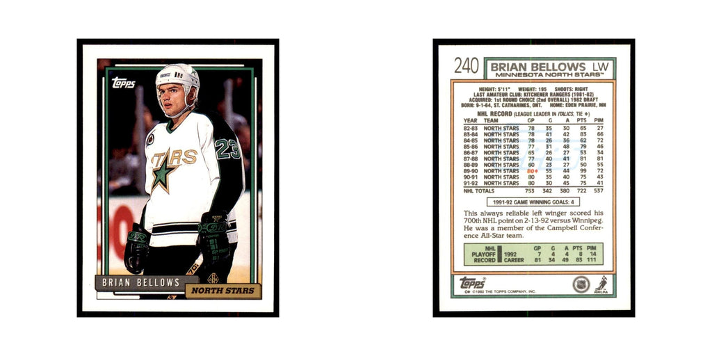 Brian Bellows 1992 Topps #240 Hockey Cards Hockey Card NM