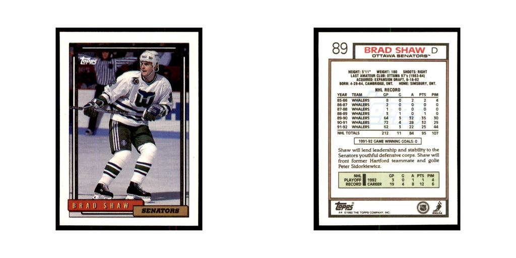Brad Shaw 1992 Topps #89 Hockey Cards Hockey Card NM