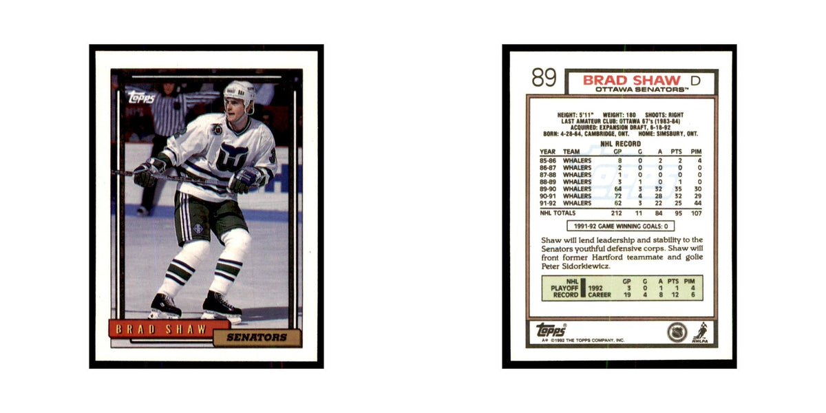 Brad Shaw 1992 Topps #89 Hockey Cards Hockey Card NM