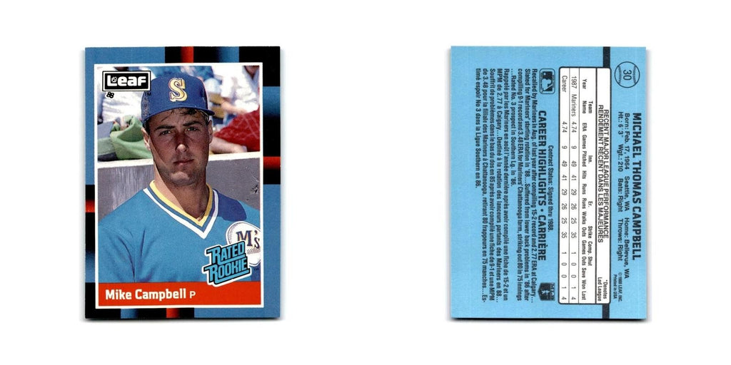 Mike Campbell Rookie 1988 Leaf #30 Seattle Mariners Baseball Card NM