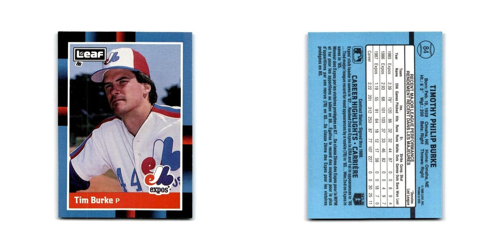 Tim Burke 1988 Leaf #84 Montreal Expos Baseball Card NM