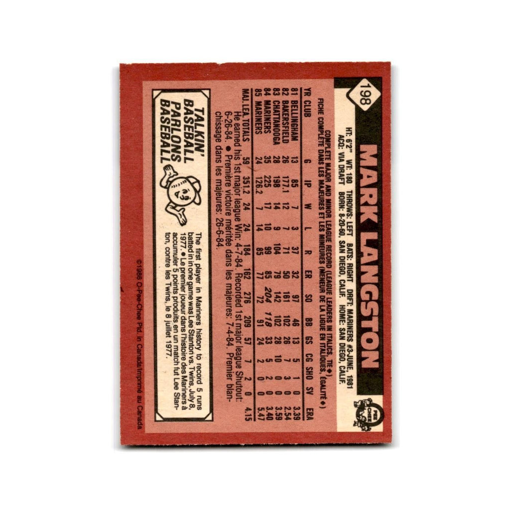 Mark Langston 1986 O-Pee-Chee #198 Seattle Mariners Baseball Card NM