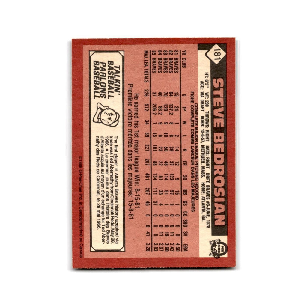 Steve Bedrosian 1986 O-Pee-Chee #181 Philadelphia Phillies Baseball Card NM