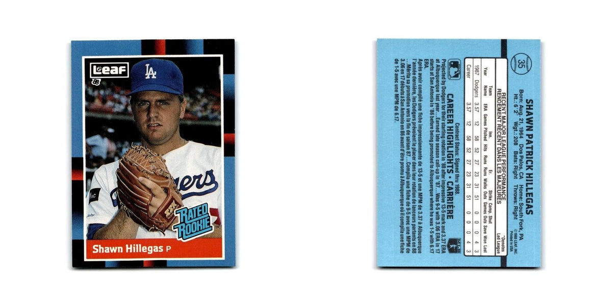 Shawn Hillegas Rookie 1988 Leaf #35 Los Angeles Dodgers Baseball Card NM