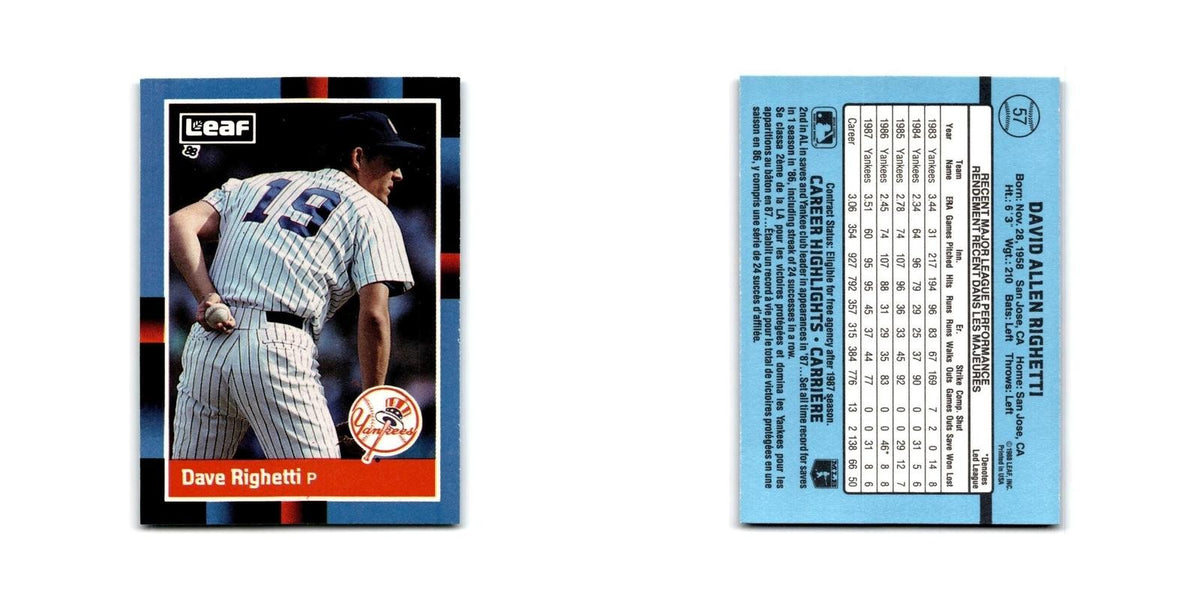 Dave Righetti 1988 Leaf #57 New York Yankees Baseball Card NM