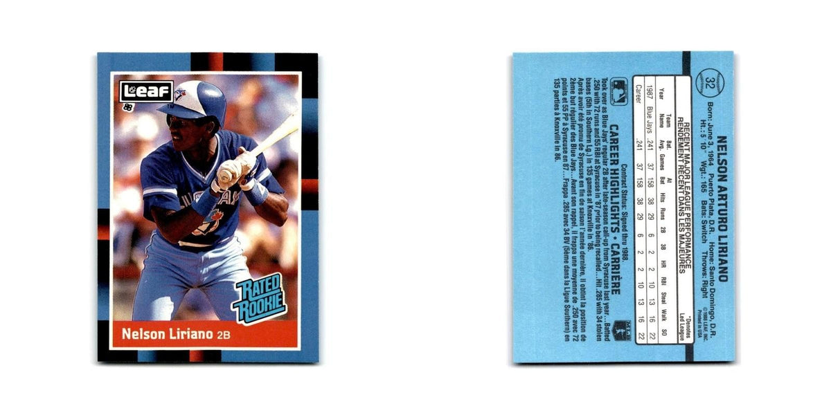 Nelson Liriano Rookie 1988 Leaf #32 Toronto Blue Jays Baseball Card NM