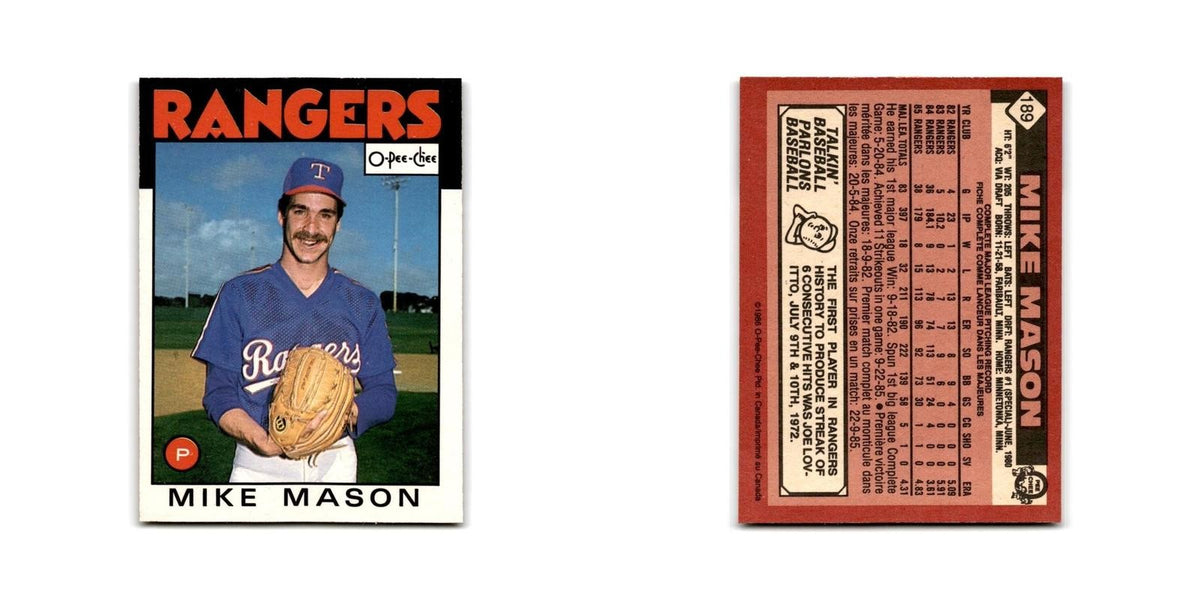 Mike Mason 1986 O-Pee-Chee #189 Texas Rangers Baseball Card NM