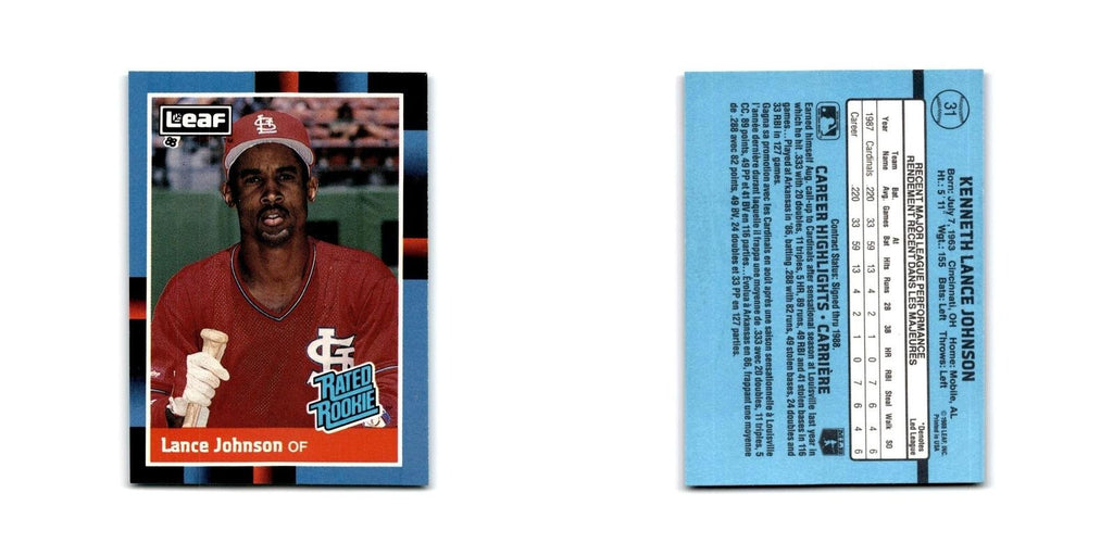 Lance Johnson Rookie 1988 Leaf #31 St. Louis Cardinals Baseball Card NM