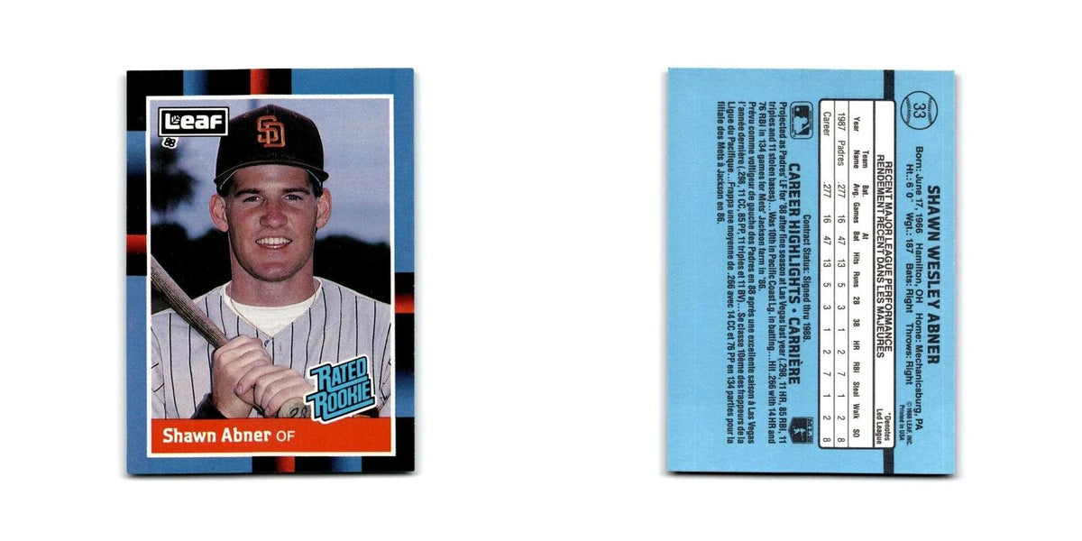 Shawn Abner Rookie 1988 Leaf #33 San Diego Padres Baseball Card NM