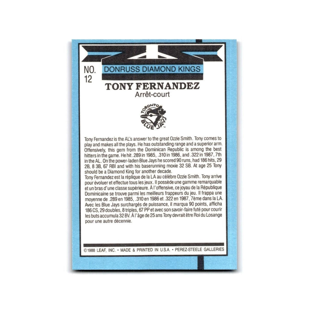 Tony Fernandez 1988 Leaf #12 Toronto Blue Jays Baseball Card NM