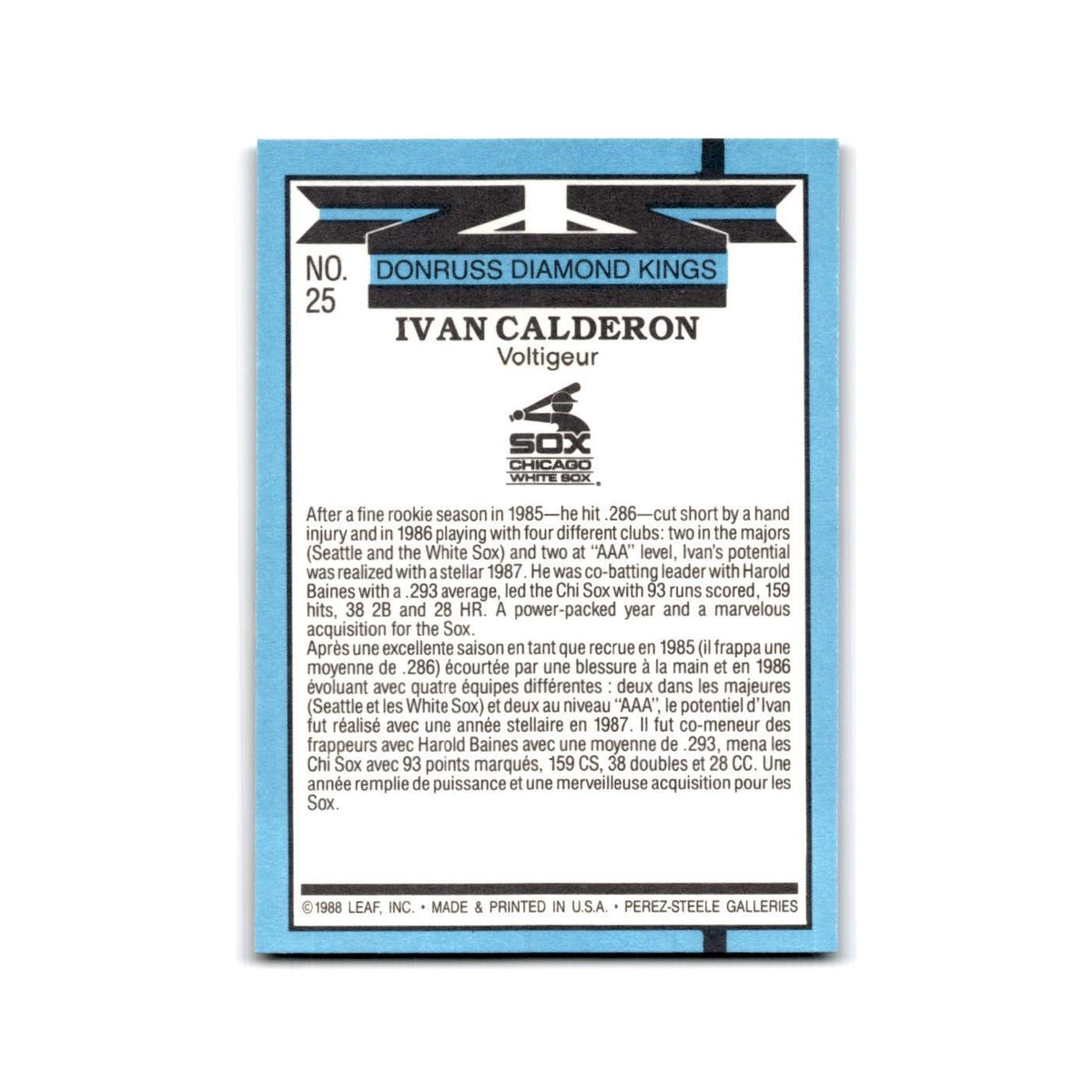 Ivan Calderon 1988 Leaf #25 Chicago White Sox Baseball Card NM