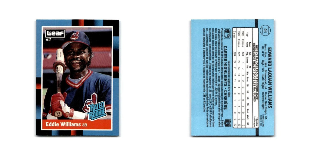 Eddie Williams Rookie 1988 Leaf #46 Cleveland Indians Baseball Card NM