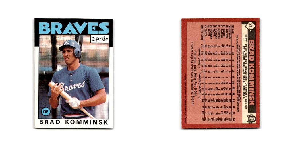 Brad Komminsk 1986 O-Pee-Chee #210 Atlanta Braves Baseball Card NM