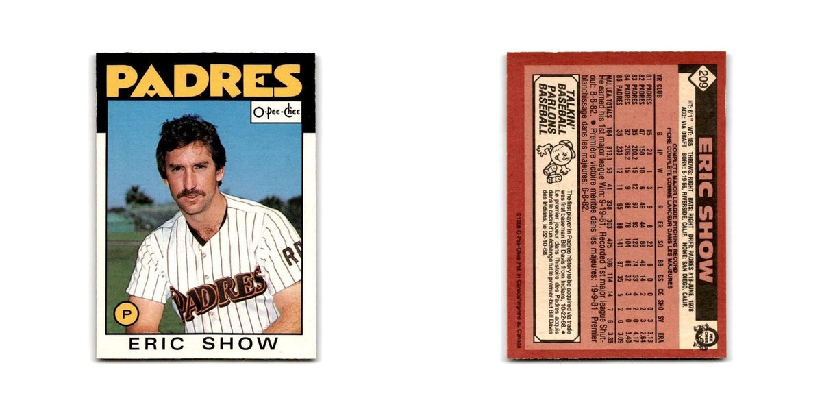 Eric Show 1986 O-Pee-Chee #209 San Diego Padres Baseball Card NM