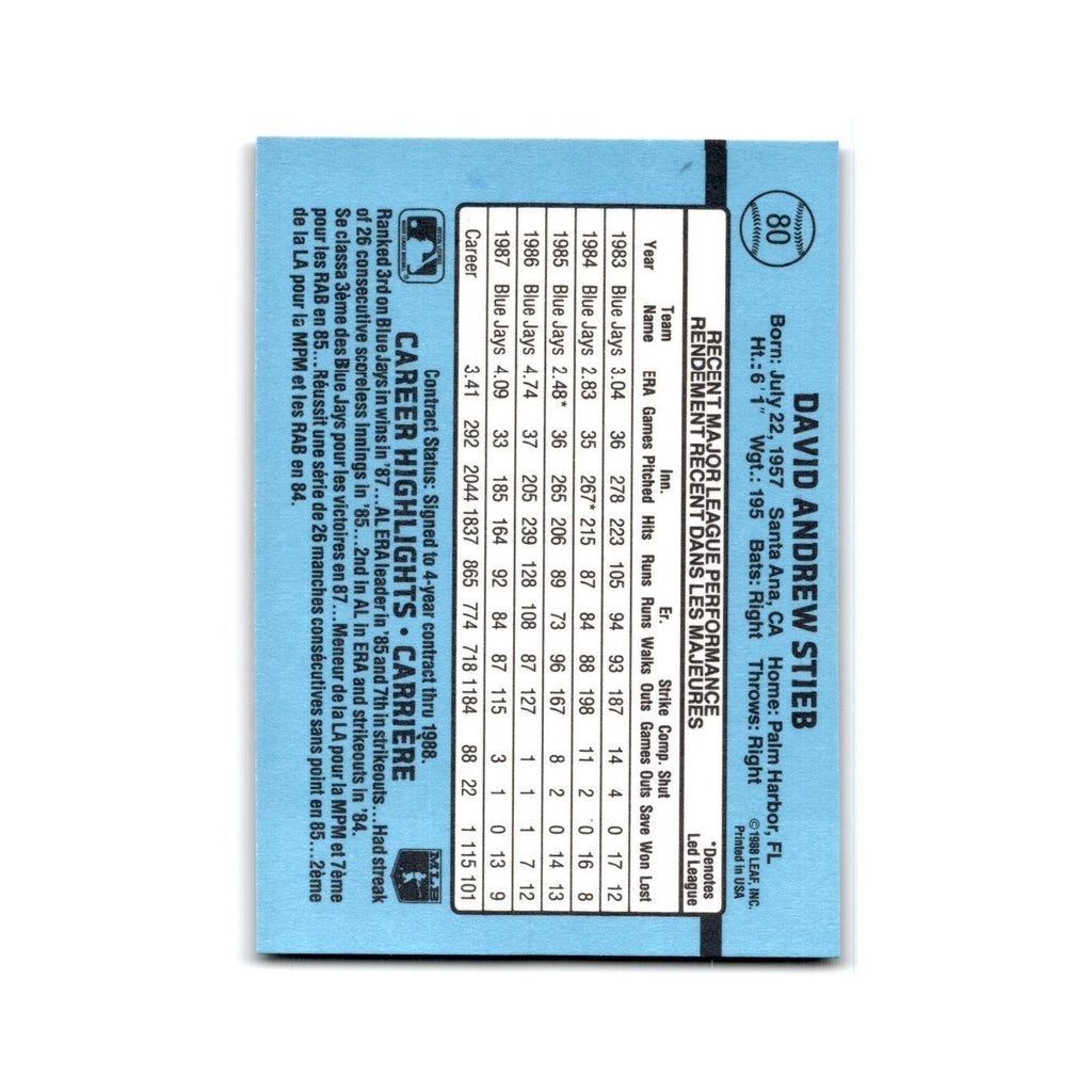 Dave Stieb 1988 Leaf #80 Toronto Blue Jays Baseball Card NM