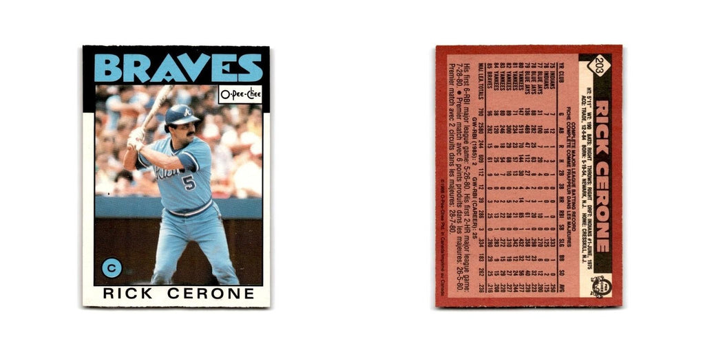 Rick Cerone 1986 O-Pee-Chee #203 Atlanta Braves Baseball Card NM