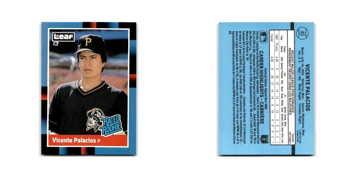 Vicente Palacios Rookie 1988 Leaf #45 Pittsburgh Pirates Baseball Card NM