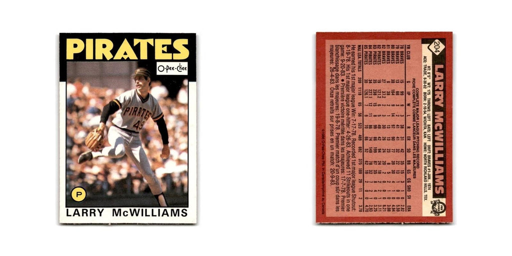 Larry McWilliams 1986 O-Pee-Chee #204 Pittsburgh Pirates Baseball Card NM
