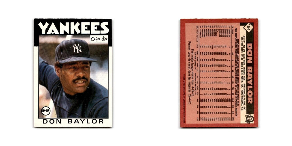 Don Baylor 1986 O-Pee-Chee #184 New York Yankees Baseball Card NM