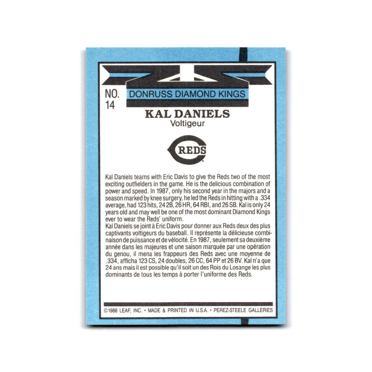 Kal Daniels 1988 Leaf #14 Cincinnati Reds Baseball Card NM
