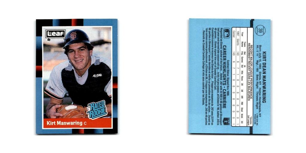 Kirt Manwaring Rookie 1988 Leaf #39 San Francisco Giants Baseball Card NM
