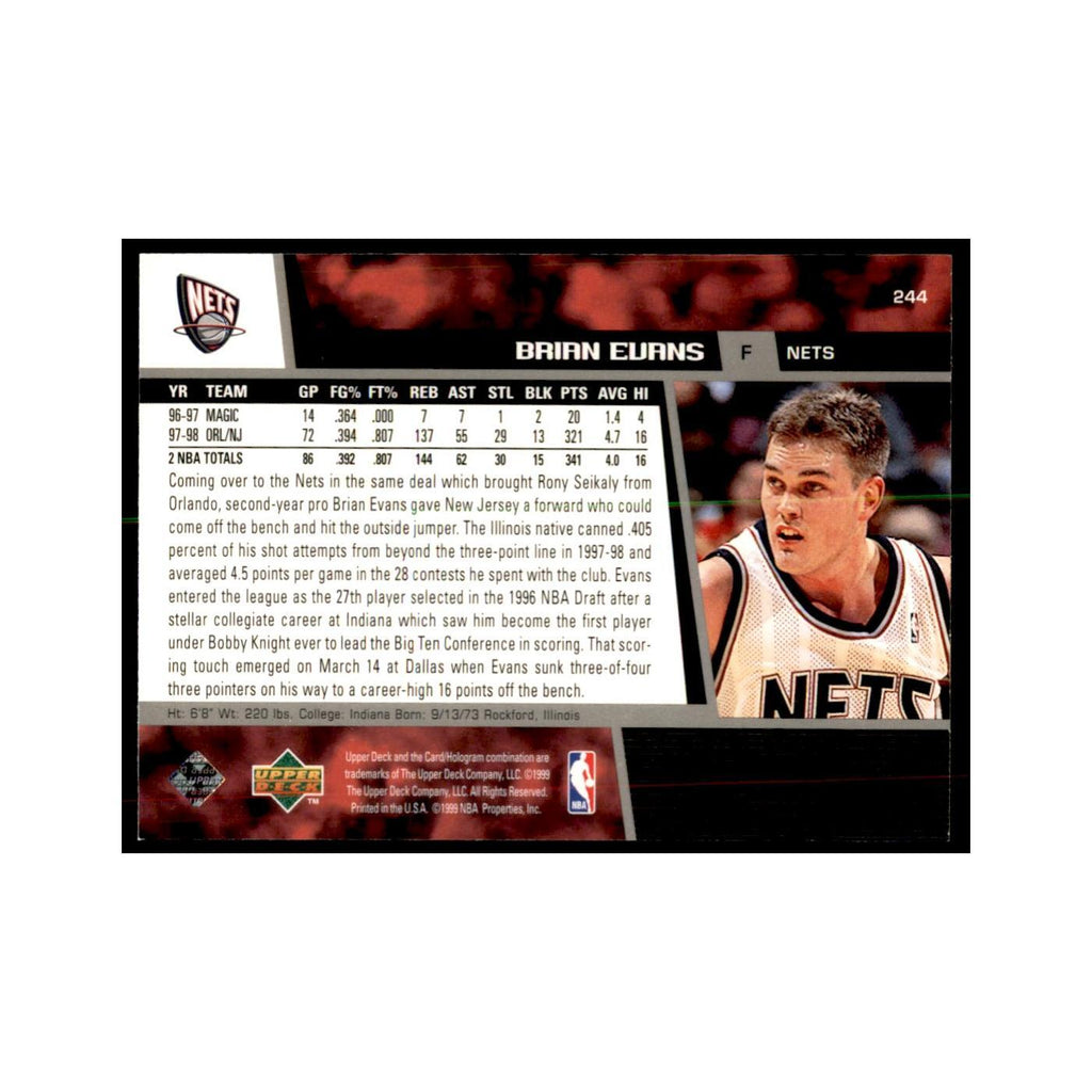 1998 Upper Deck Brian Evans Basketball Cards #244