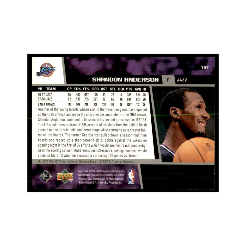 1998 Upper Deck Shandon Anderson Basketball Cards #197
