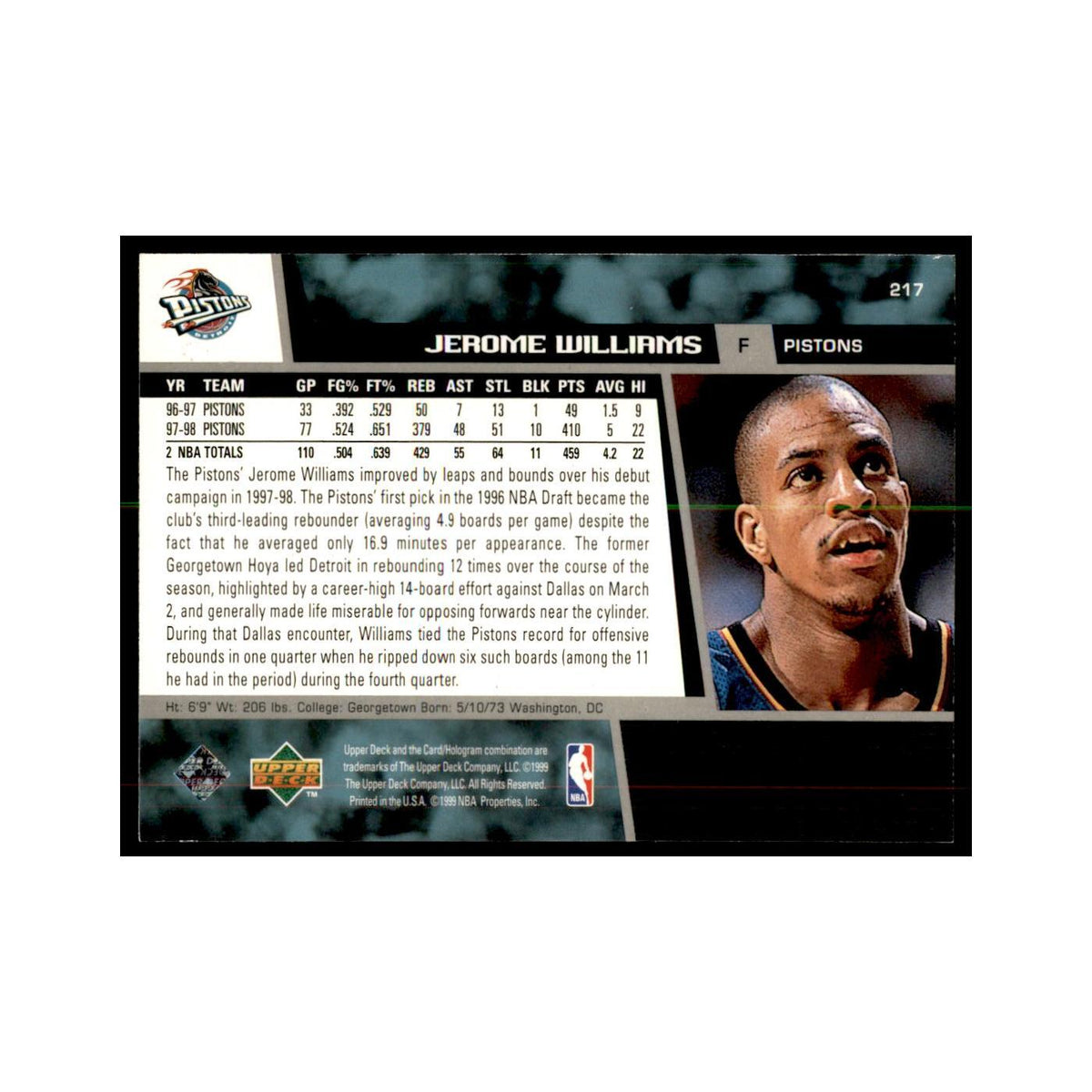 1998 Upper Deck Jerome Williams Basketball Cards #217