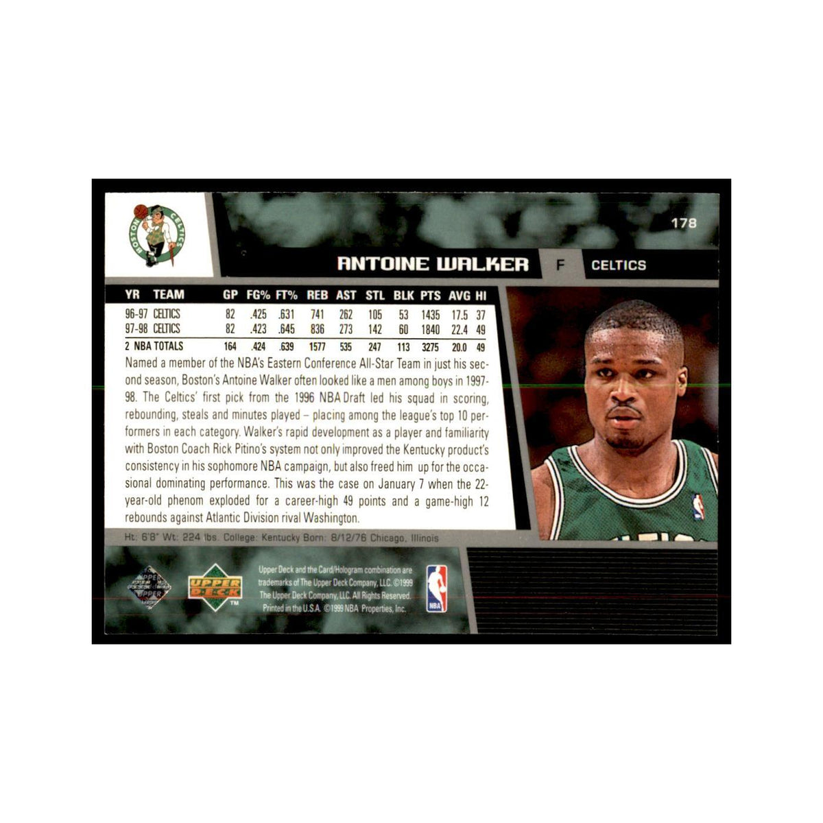 1998 Upper Deck Antoine Walker Basketball Cards #178