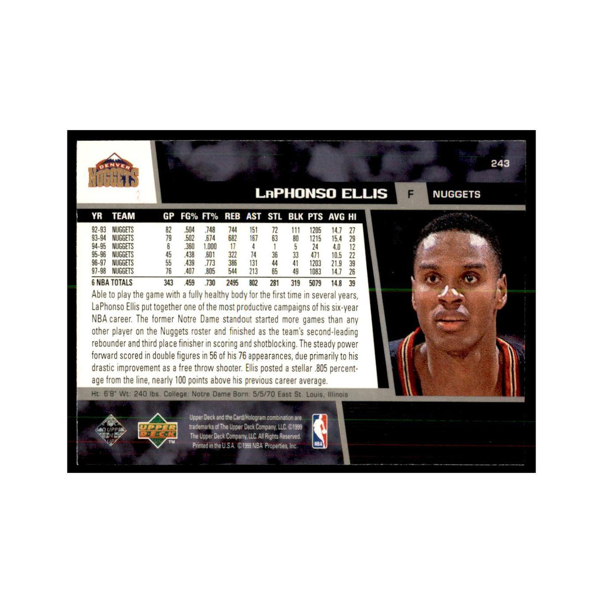 1998 Upper Deck LaPhonso Ellis Basketball Cards #243