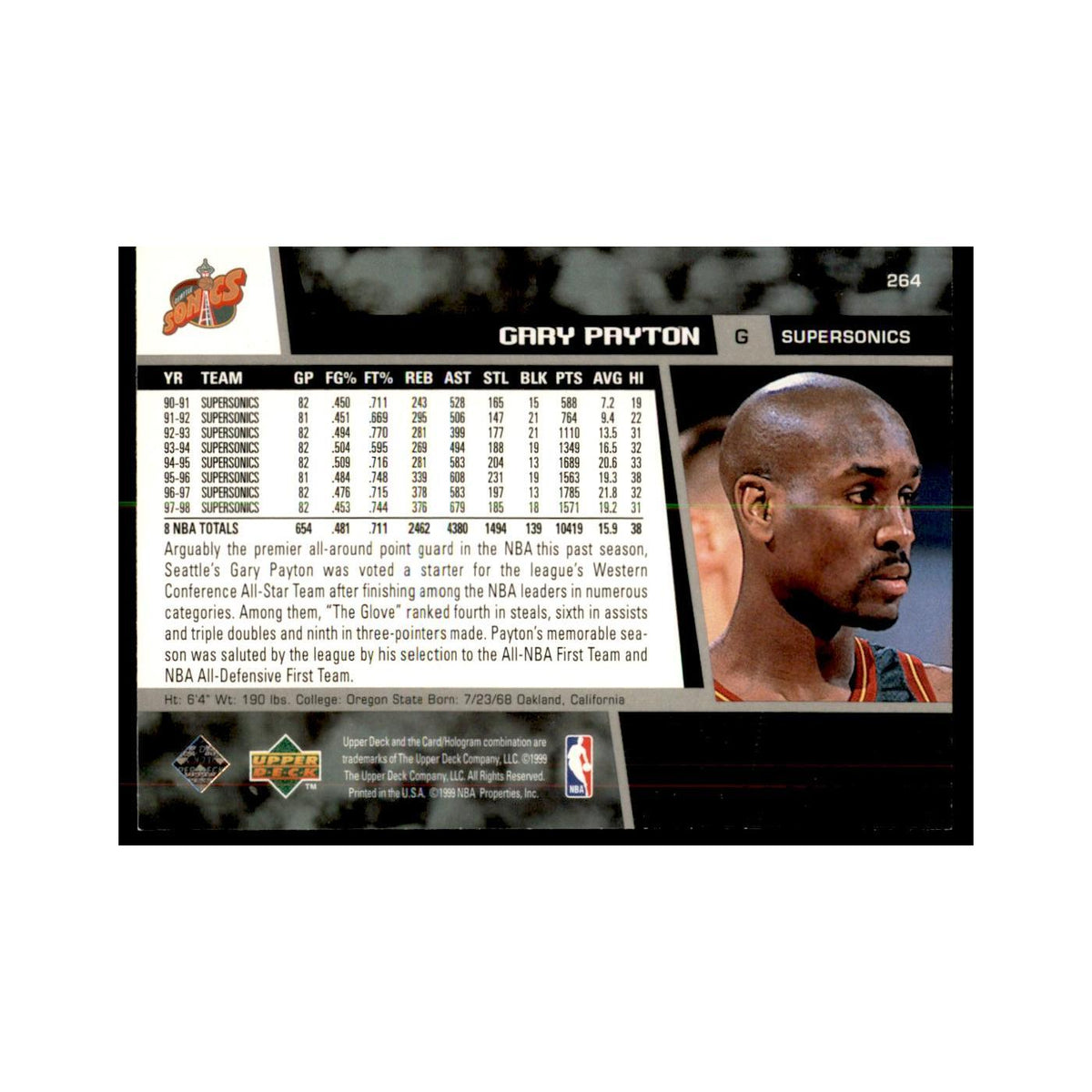 1998 Upper Deck Gary Payton Basketball Cards #264