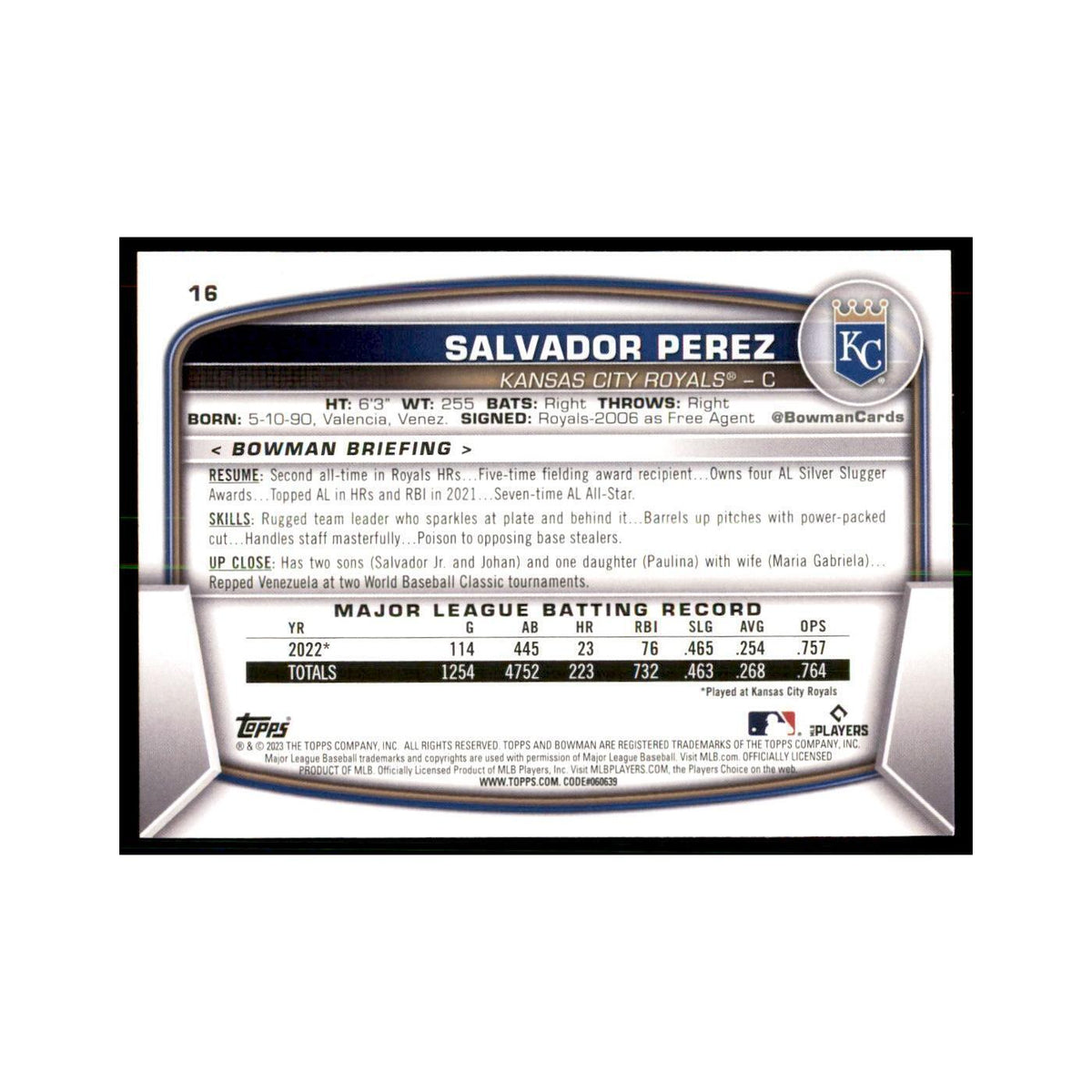 2023 Bowman Salvador Perez Baseball Cards #16