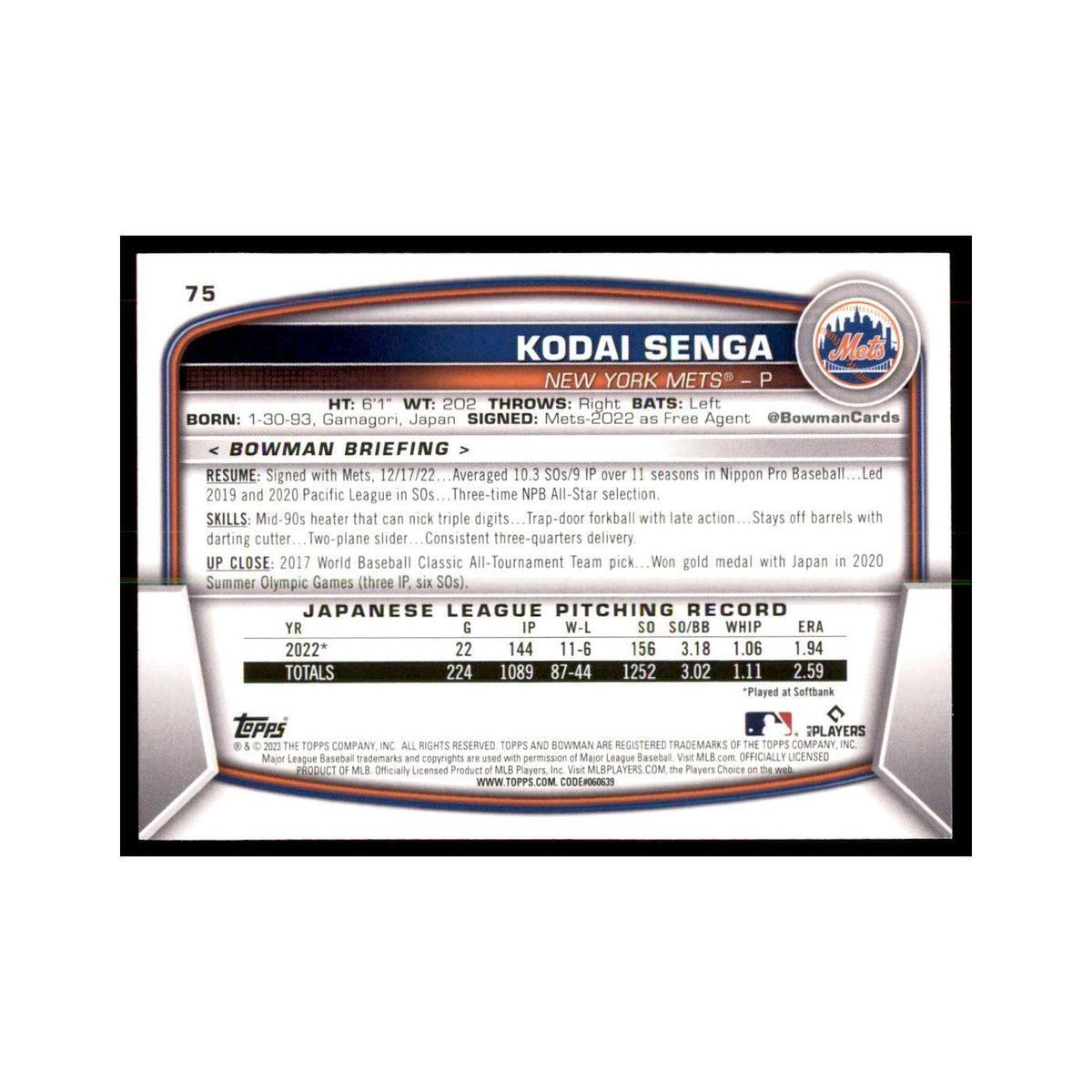 2023 Bowman Kodai Senga RC Baseball Cards #75