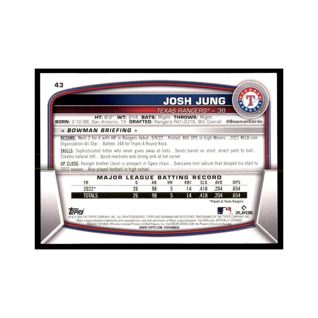 2023 Bowman Josh Jung RC Baseball Cards #43