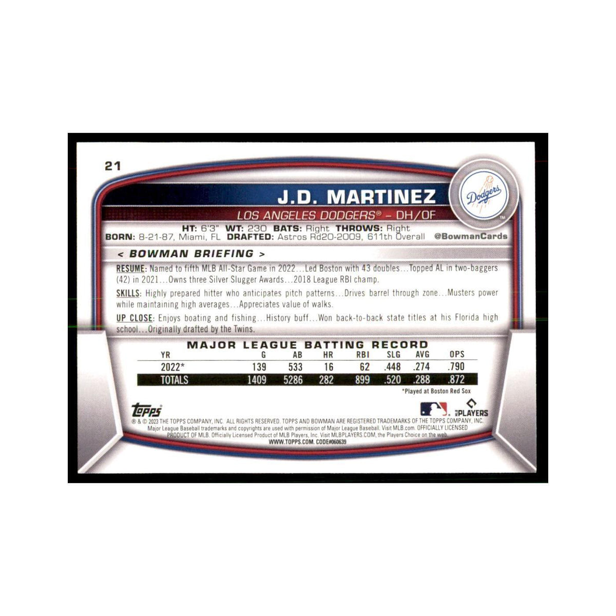 2023 Bowman J.D. Martinez Baseball Cards #21