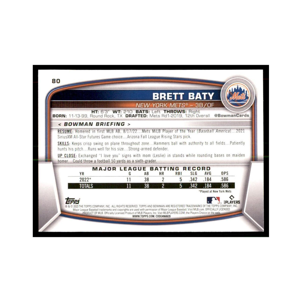 2023 Bowman Brett Baty RC Baseball Cards #80